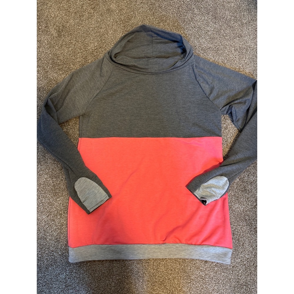 Unbranded Colorblock Hoodie Womens L Grey Pink Excellent Cowl Neck Thumbholes